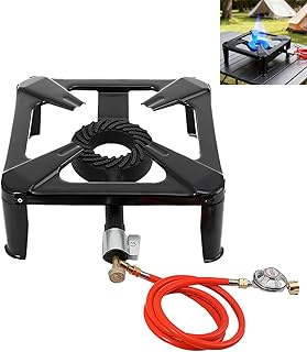 LALABU Gaskocher Campingkocher Hockerkocher, 9,8KW Gaskocher Hockerkocher Mit 1,5 m langem Propangasschlauch und einem 50-mbar-Propan-Druckminderer für Camping und Outdoor