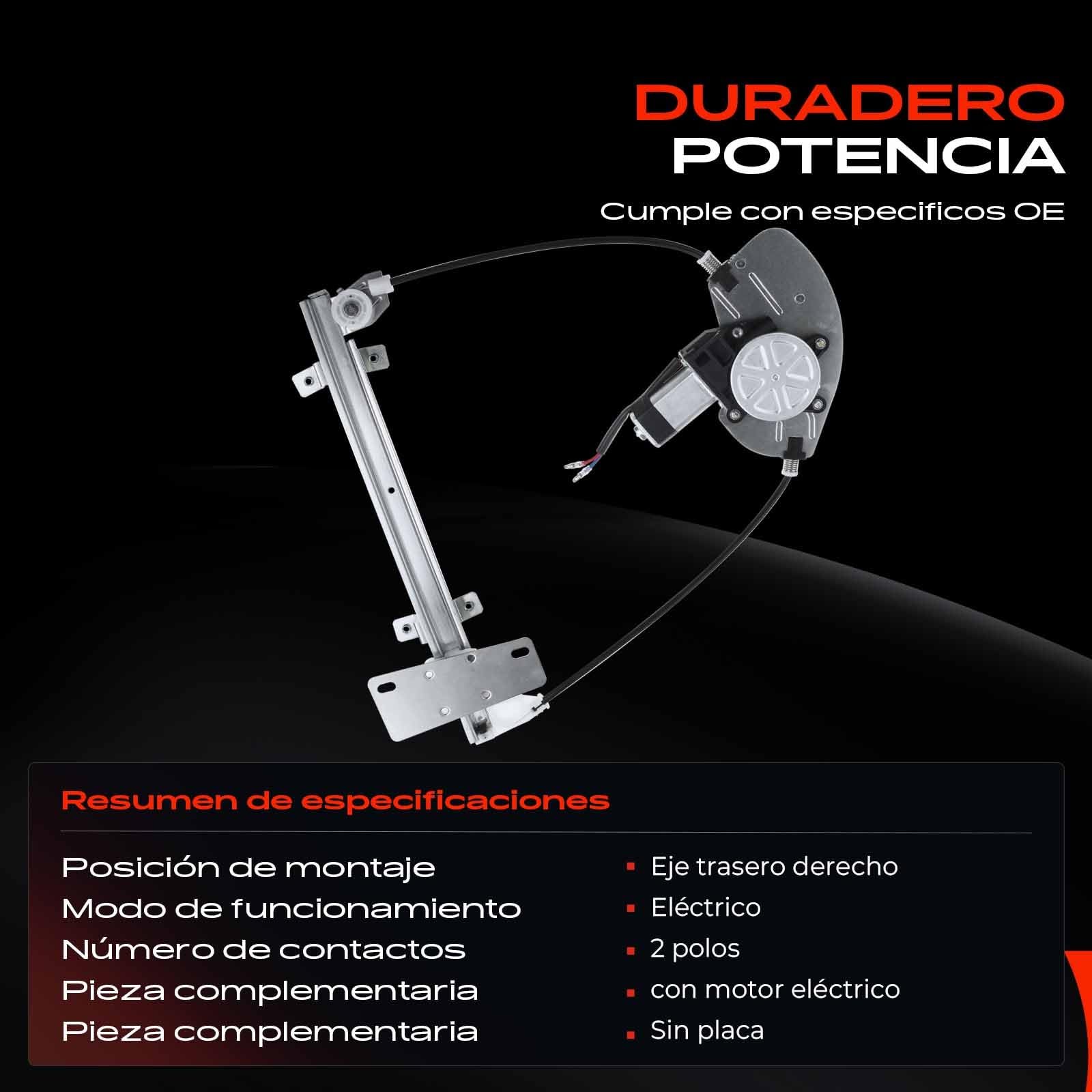Frankberg Elevalunas Mecanismo elevalunas Eléctrico Con Motor 2 Polos Trasero derecho Sin placa 4/5-Puerta Compatible con Terrano II R20 Replace# 827002X400