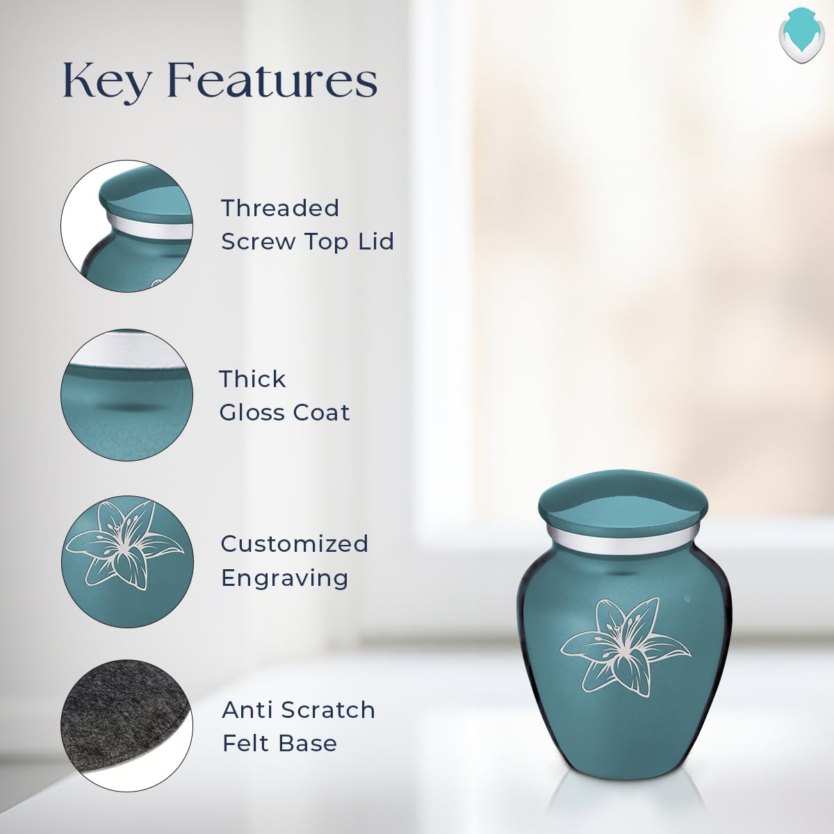 GetUrns Keepsake Embrace Lily Cremation Urn (Teal)
