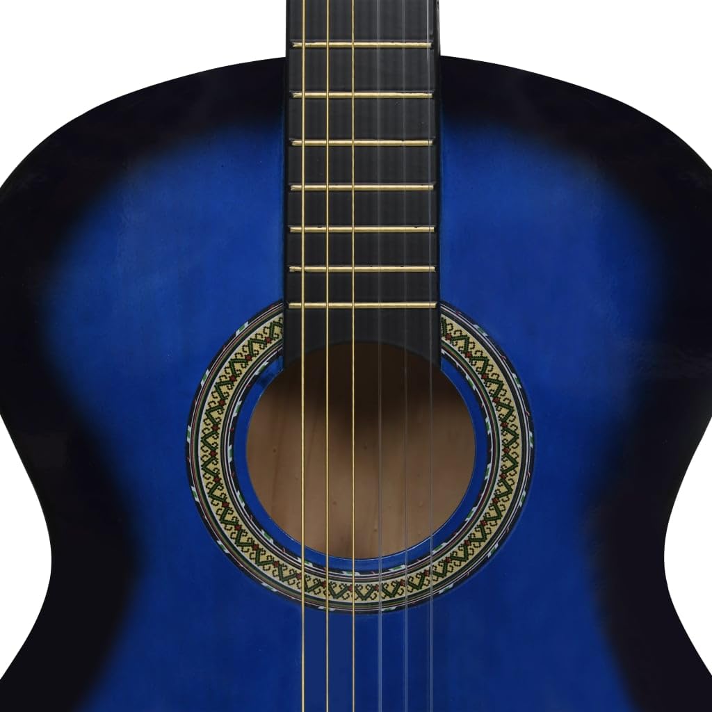 Klassikgitarre 4/4 Größe 39 Zoll Akustikgitarre für Anfänger inkl. Tasche Blau Lindenholz Konzertgitarre Einsteiger Set