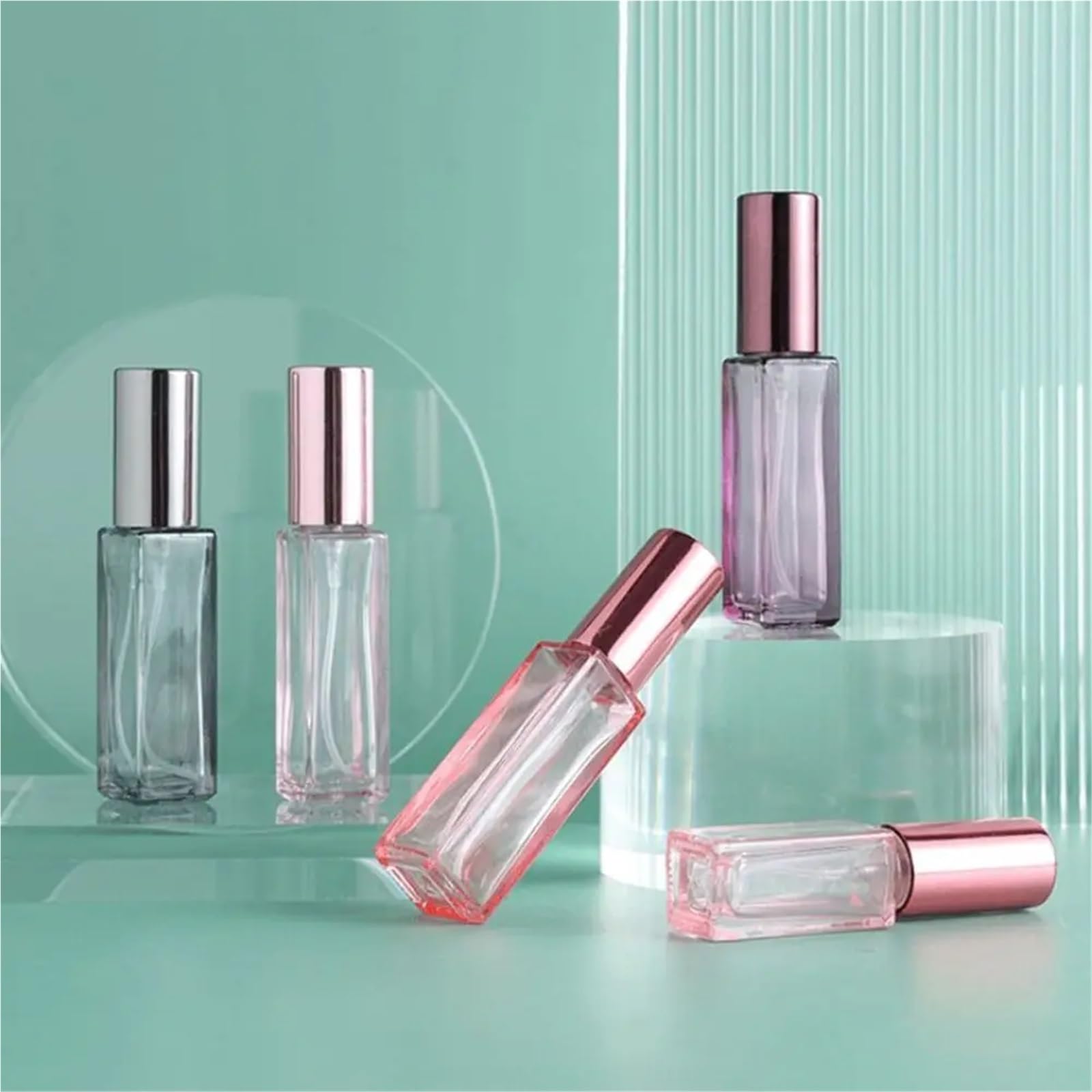 Bottiglia Di Profumo Ricaricabile 3 pezzi flacone spray quadrato colorato portatile 10 ml 20 ml flacone di profumo in vetro a nebbia fine mini flaconi di campione di profumo trasparente da viaggio(Pin