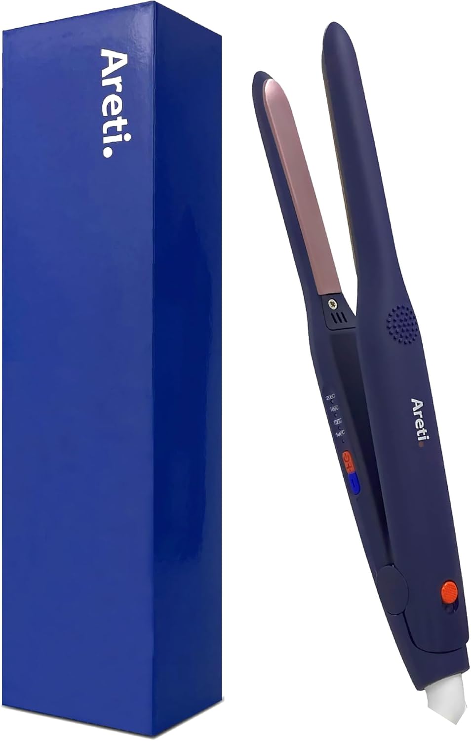 Areti Japan Precision Nano 0.43 inch Pencil Flat Iron for Bangs & Short Hair - Straightener and Curler, 4 Heat Settings 285-445°F, Auto Shut Off, Travel Dual Voltage, Indigo(i1908IDG)