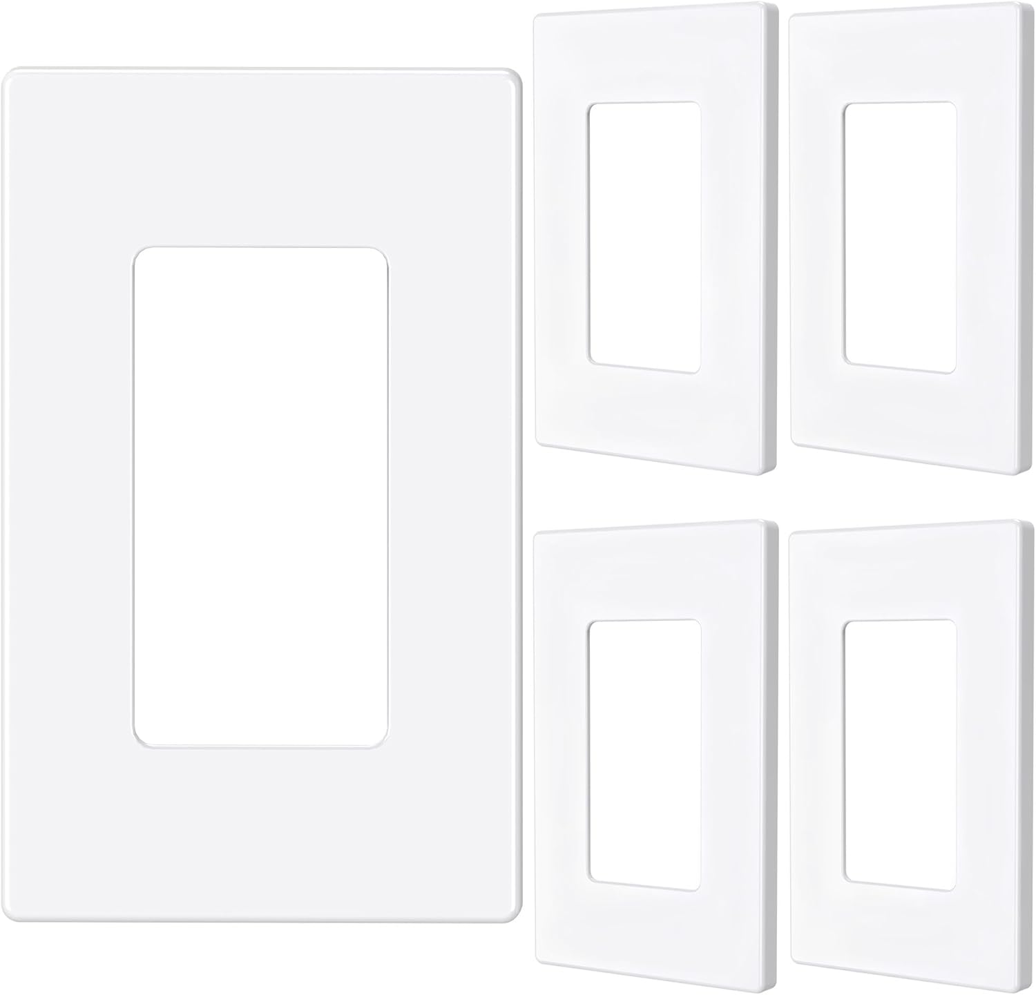 EMITEVER 1-Gang Screwless Decorator Wall Plate Cover for Receptacle Outlet & Light Switch, Standard Size 4.53"H x 2.75"W, Unbreakable Thermoplastic Faceplate, UL Listed, Matte White 5-Pack