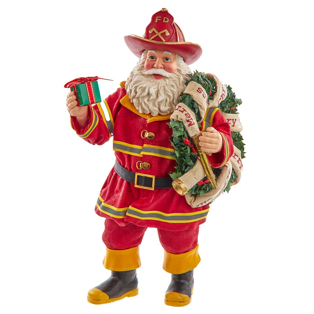 Kurt Adler Fabriché - Babbo Natale pompiere con ghirlanda e tubo, 27,9 cm