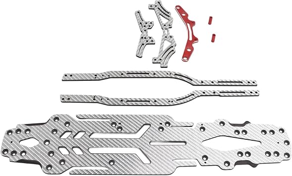 Carbon Fiber and Aluminum Upgrade Kit for MST FXX 2.0S 1/10 RC Drift Car, High Accuracy Chassis Suspension Frame with Hollow Bottom Design, Lightweight CNC Carbon Fiber Front Rear Silver SSG