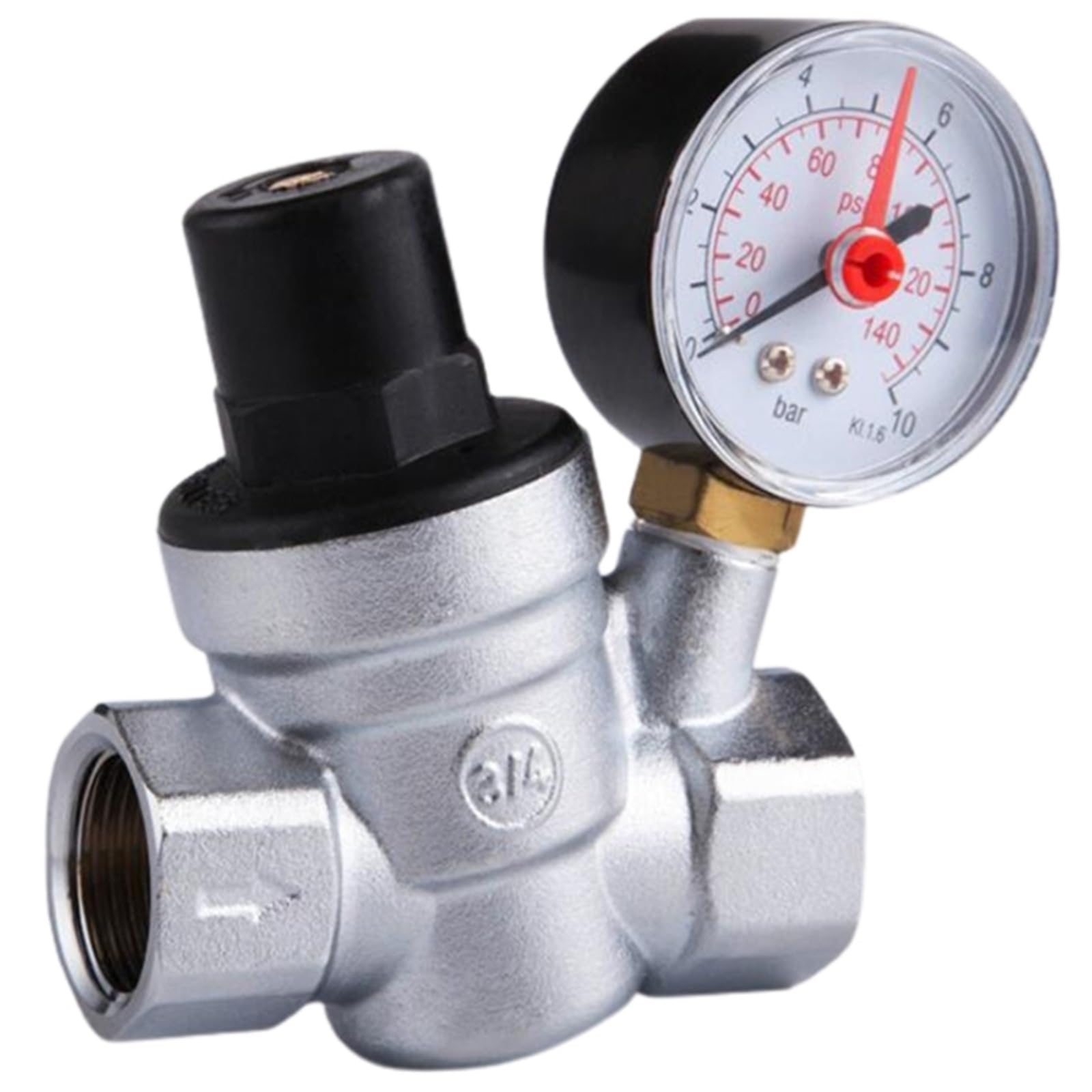 Válvula reductora reguladora de presión, Válvula reductora de presión ajustable DN20 con manómetro for sistemas de agua, gas y aire.