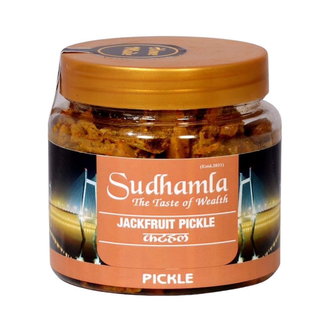 Sudhamla Homemade Fresh Jackfruit Pickle in Mustard Oil 200g Kathal ka Achar Tasty Ready to Eat Food Pickles in Glass Jar, Homemade, No Preservatives, 100% Natural (200 Grams) For Home Use