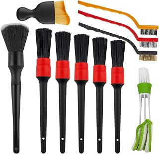 11PCS Car Detailing Brush Set, Soft Boar Hair and Steel Wire & Air Vent Dust Brush, Multipurpose Auto Detailing Cleaning Kit for Vent Leather Seat Wheel, Universal for Vehicles