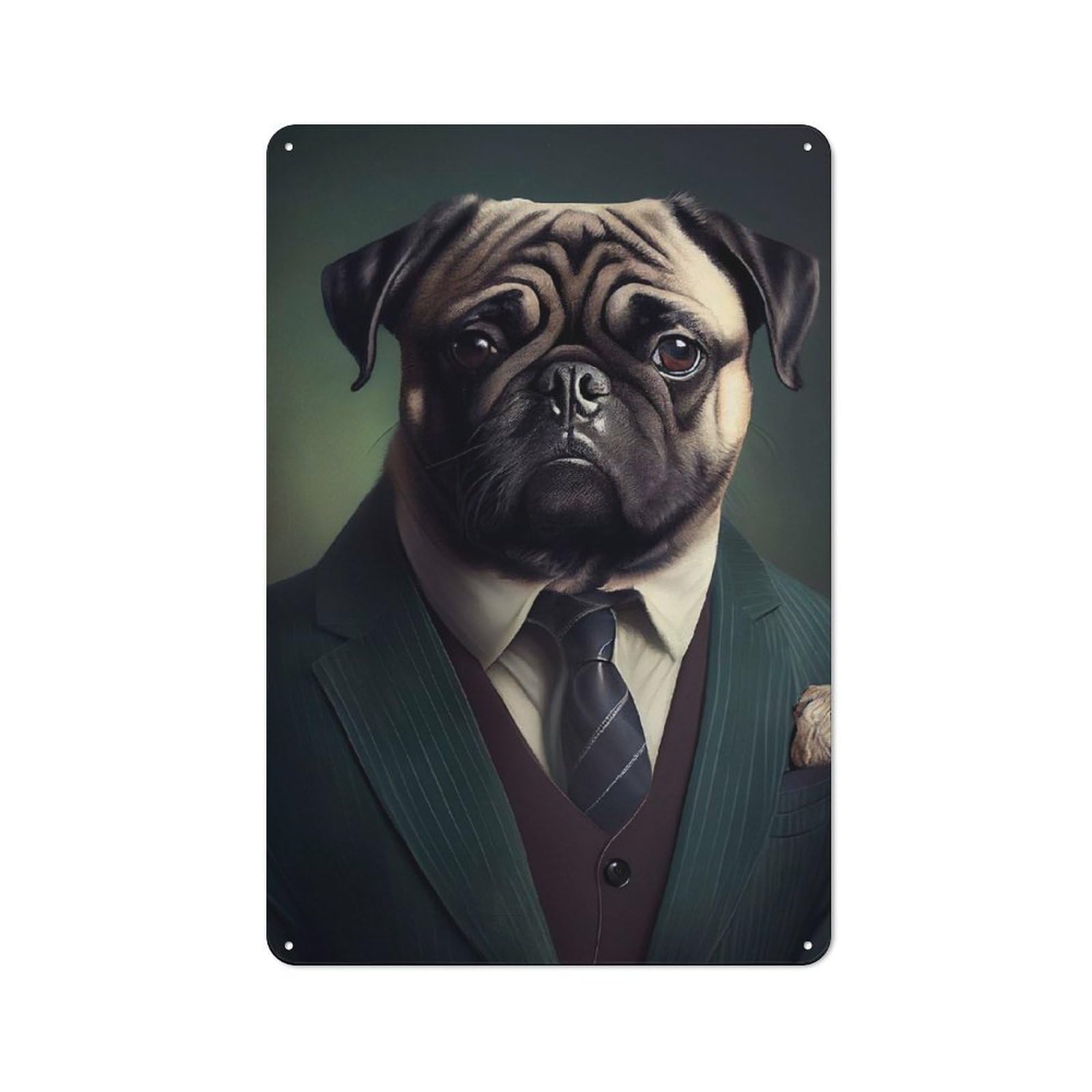 Junmoney Pug Dog Suit Retro Metal Sign 30X20cm Featuring For Hallway Wall, For Kitchen, Dining Room And Home Bar Wall Decor