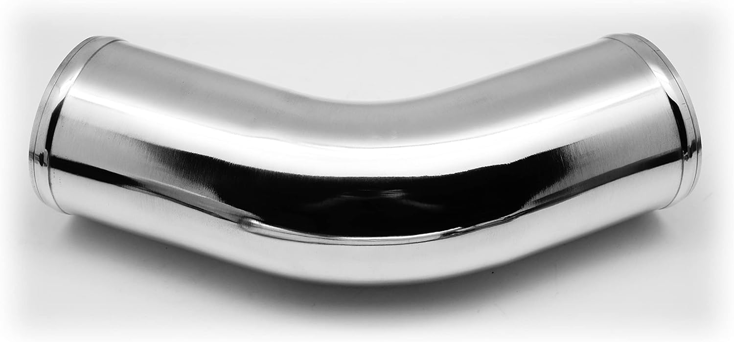 Autobahn88 Automotive Aluminum Alloy Pipe Elbow, 45-Degree, OD= 4" (102mm), L=12" (300mm), Glossy Polished, Beaded Ends, Mandrel Bend Elbow