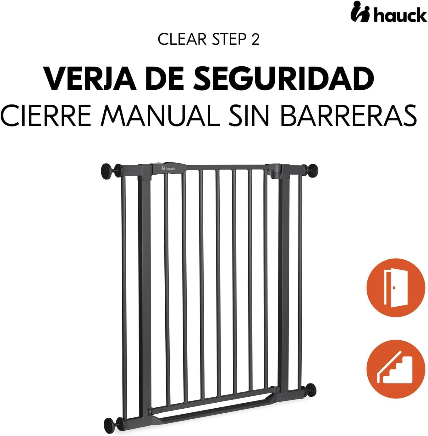 hauck Barierka bezpieczeństwa dla dzieci Clear Step 2 (szerokość 75-80 cm) - próg ultra płaski, bez wiercenia, 1-ręczne otwieranie dwustronne, zamek ręczny - czarny metal