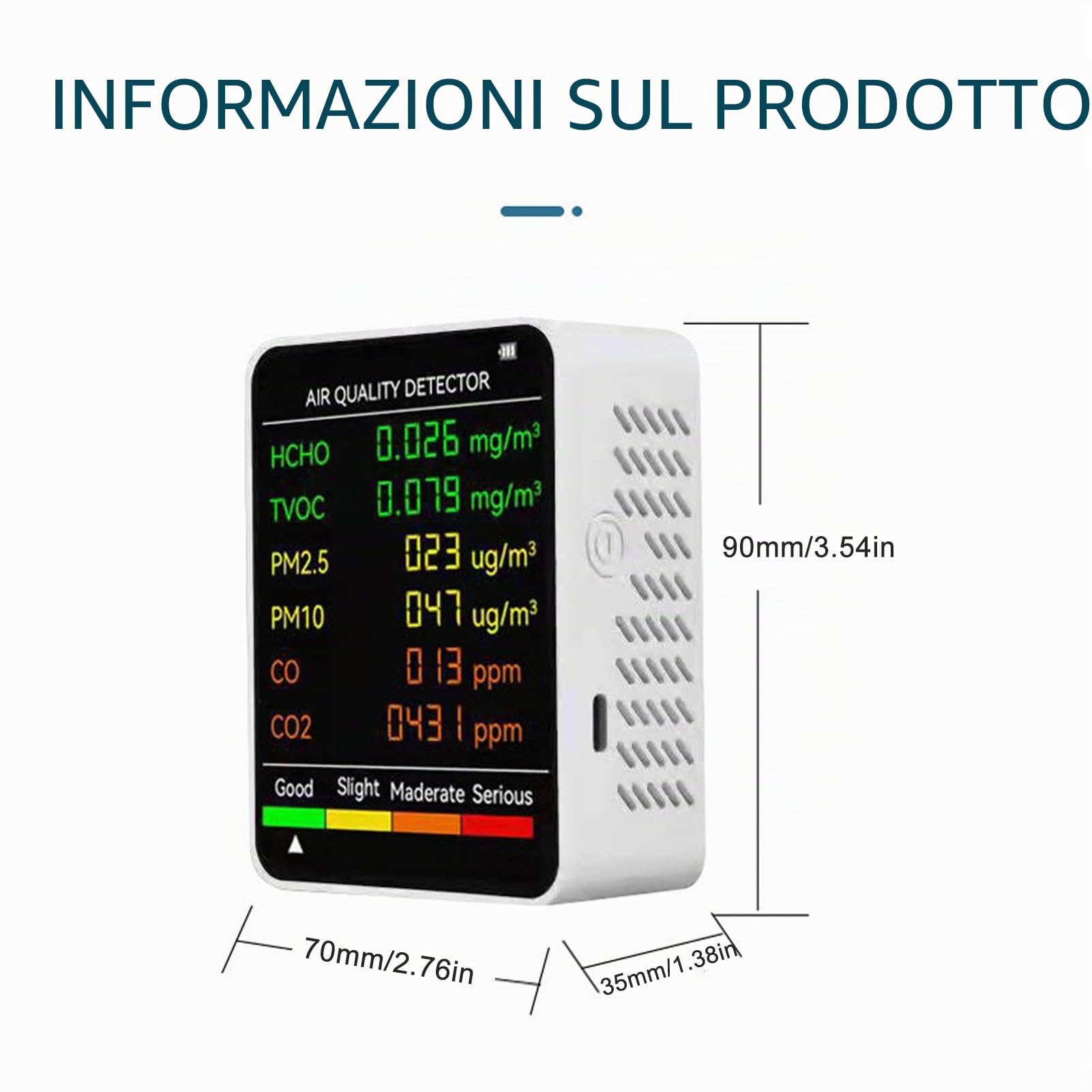 Rilevatore di CO2 TVOC HCHO, Monitor Sanitario Portatile per Interni PM2.5 PM10 con Allarme per Test della qualità 'aria (WHITE)