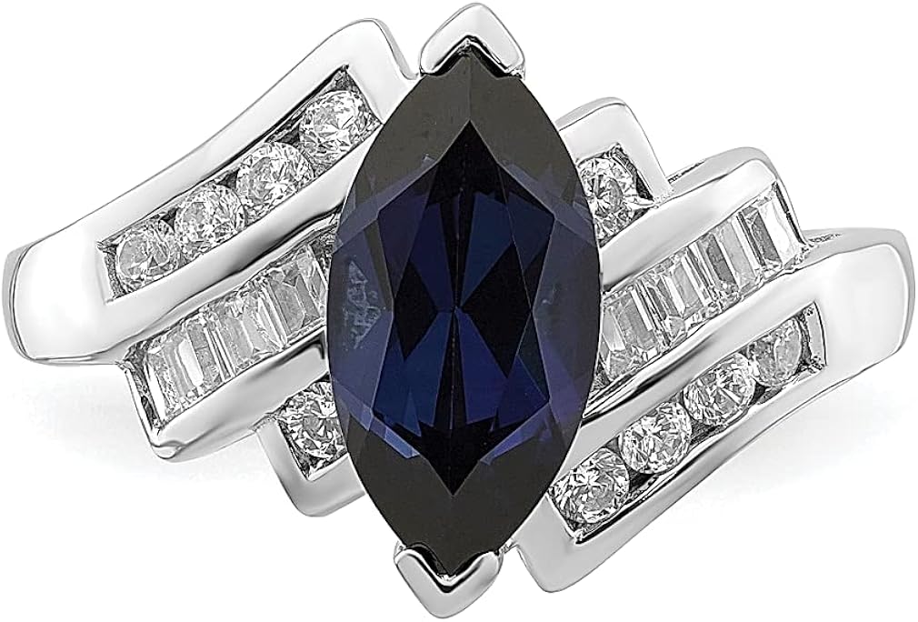 Miniatura 5 de 925 Sterling Silver Created Blue Sapphire Cubic Zirconia Cz Marquise Band Ring Birthstone September Gemstone Fine Jewelry For Women Gifts For Her