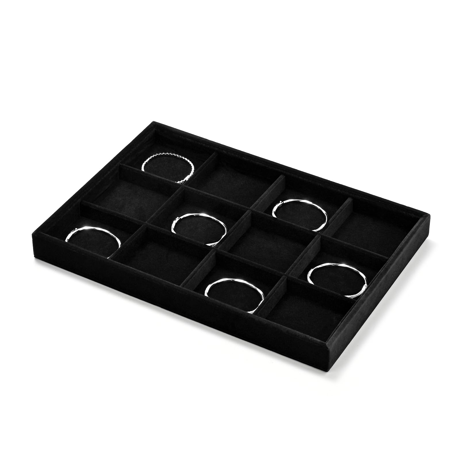Oirlv Noir Velours 12 Grilles Plateau à Bijoux,Rangement De Bijoux Tiroir Plateau Organisateur De Bijoux Bagues Boucles D'oreilles Bracelets Organiz