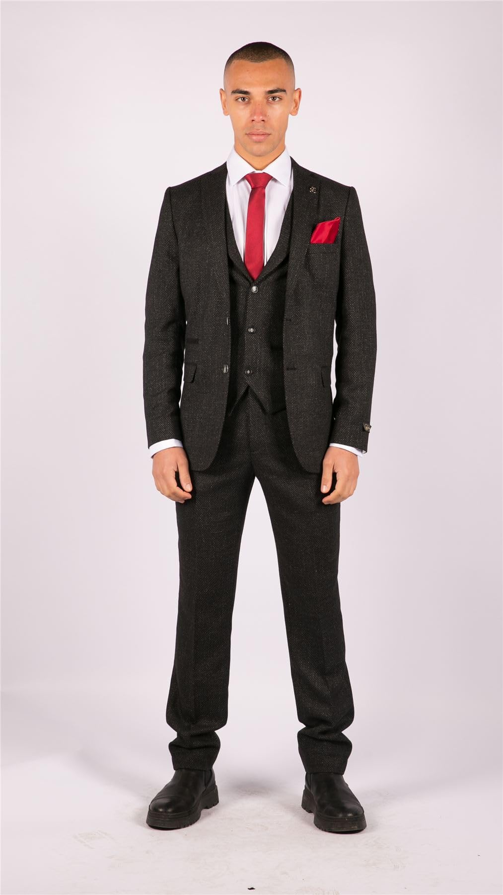 TruClothing.com Herrenanzug 3 Teilig Schwarz Tweed Design Blinders Klassisch