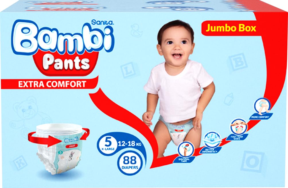 Sanita BambiPants, Size 5, XL, Jumbo Box, 88 Diapers