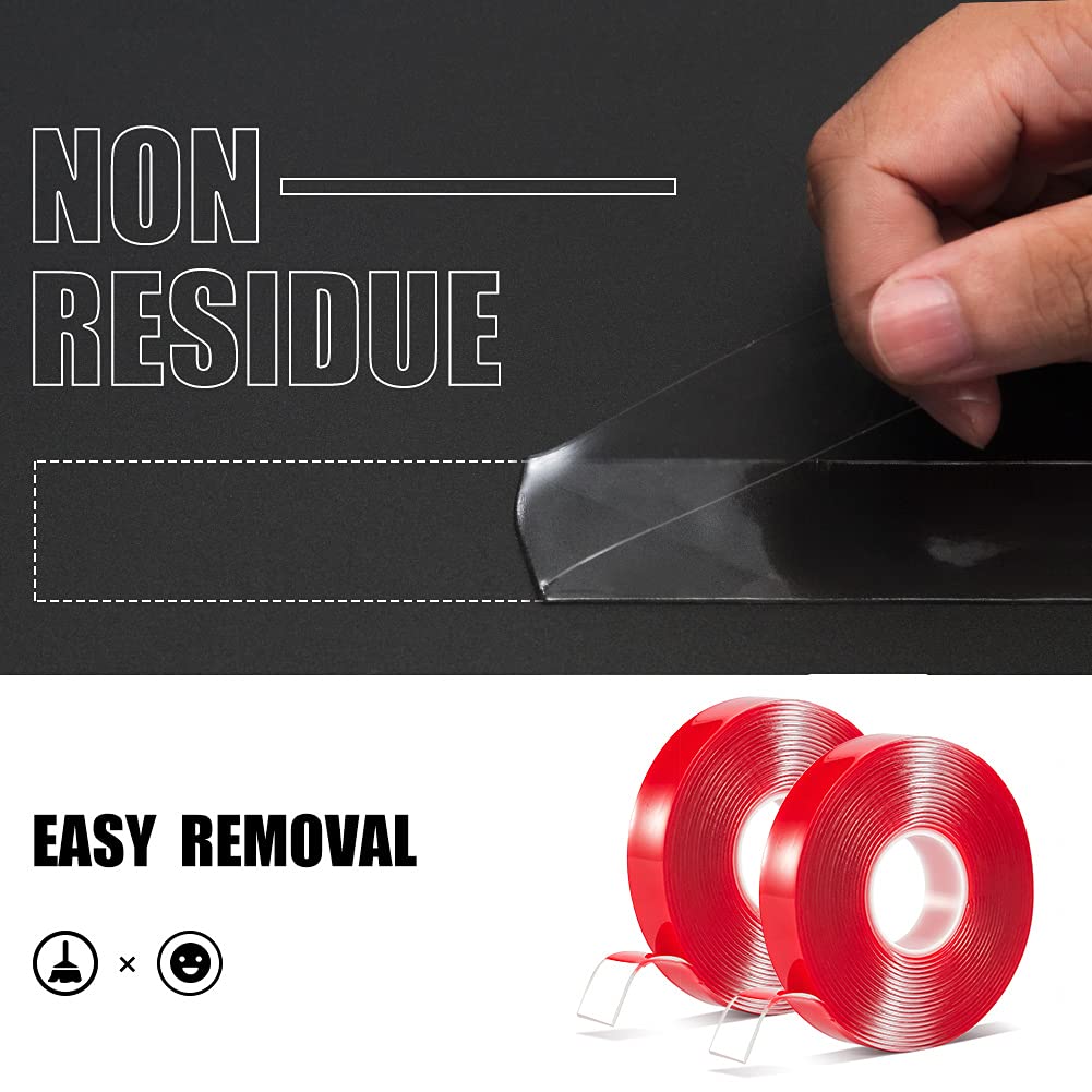 Double Sided Mounting Tape Removable - 1/2inch 10ft Heavy Duty Strong Adhesive Grip Tape Clear Acrylic Tape No Residue Multipurpose for Walls/Picture/Photos/Carpet(Pack of 2) : Office Products
