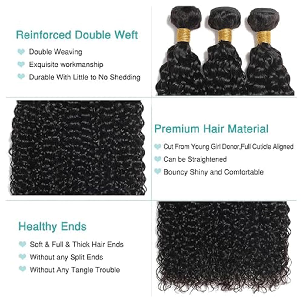 Kinky Curly Perruque Femme Bundles Human Hiar Unprocessed Brazilian Virgin Human Hair Extensions 1B Natural Black Cheveux Humains Bundle With Minimal Shedding For Women 14 16 18 Inch