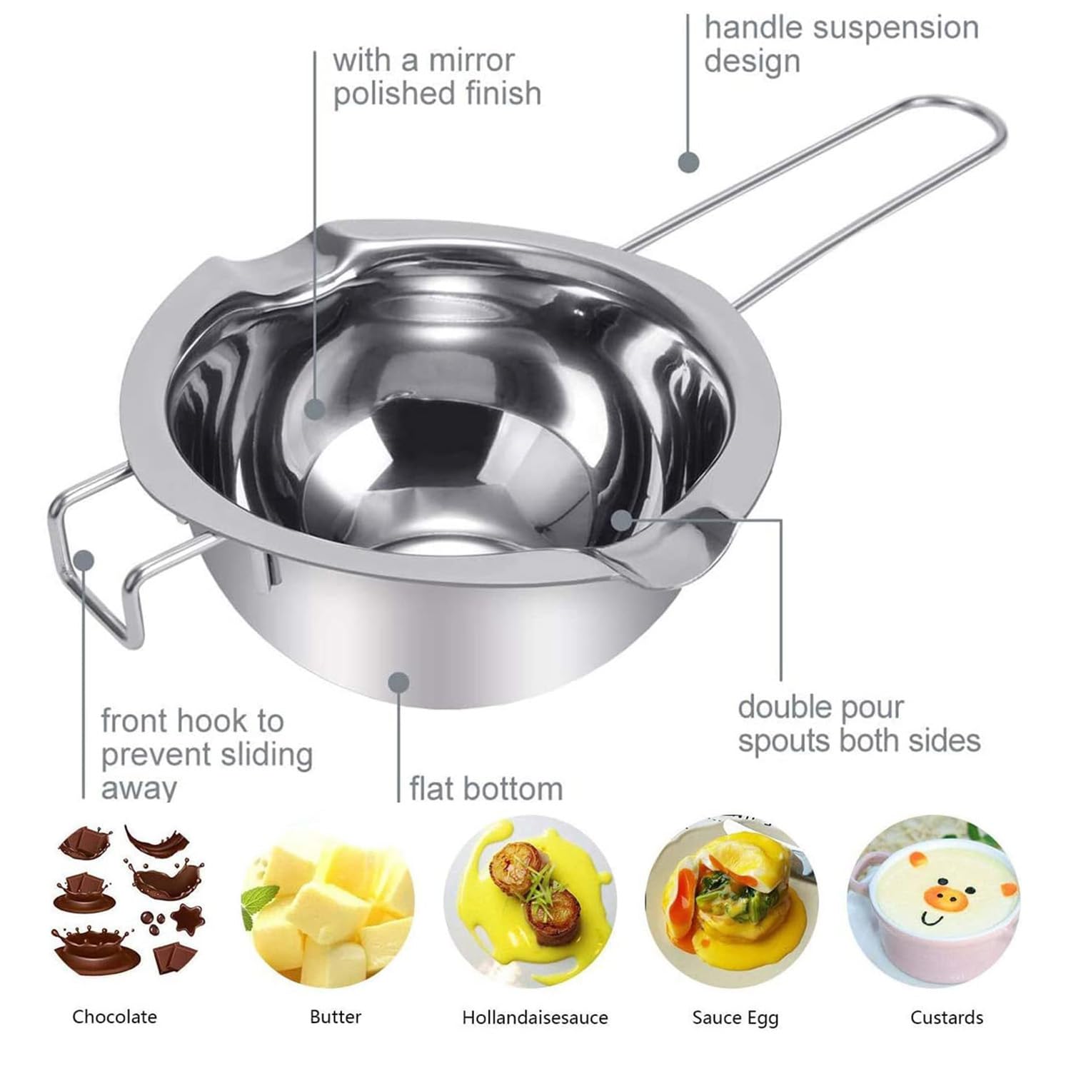 1 Stück Wasserbad Schmelzschale, 1 Stück Schwarz Spatula, Schokolade Zum Schmelzen, Chocolate Melting Cup, 304 Stainless Steel Water Bath, Zum Schmelzen Von Schokolade, Butter Und Milch Heizung