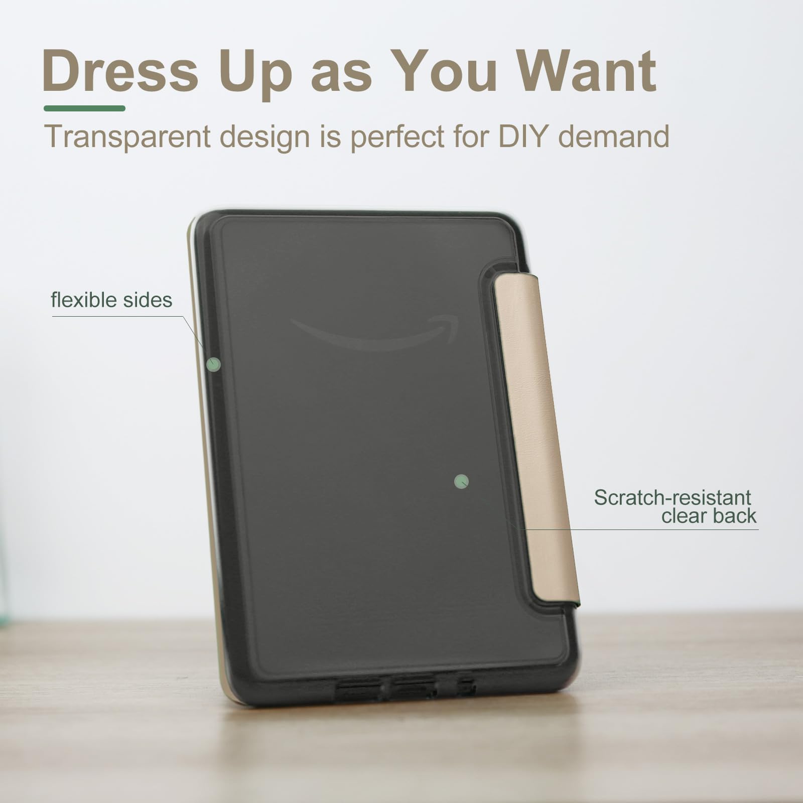 Schutzhülle für Kindle der 11. Generation 2024/2022, 15,2 cm (6 Zoll), leichtes PU-Leder und transparente Hartschale, mit automatischer Sleep/Wake-Funktion, Haferkaffee