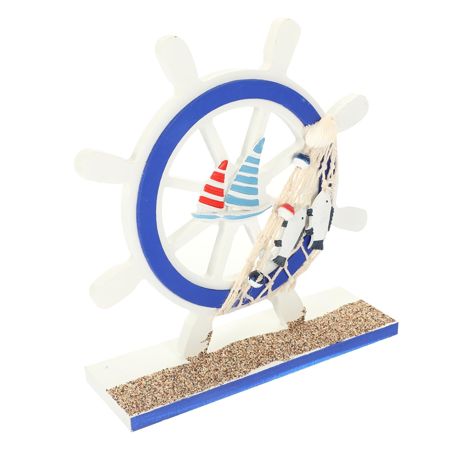 Adorno de madera artesanal con acabado mediterráneo y base firme de alta densidad