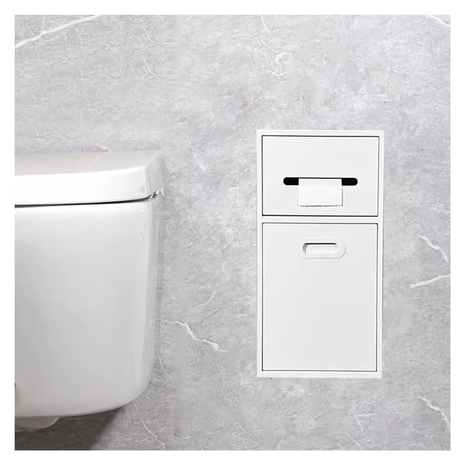 Flush-Mounted Toilet Paper Holder， Stainless Steel Niche With TP Holder And Trash Can(White,7.8x19.7x5.5in)