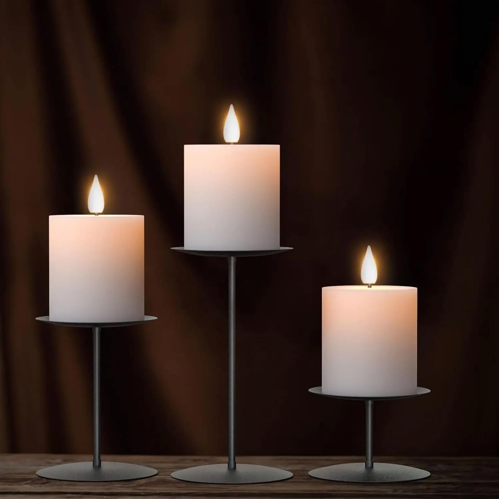 Portavelas Candelabros Negros de 3 pilares, Soporte for Velas, centros de Mesa, Plato for mesas, Chimenea con Metal