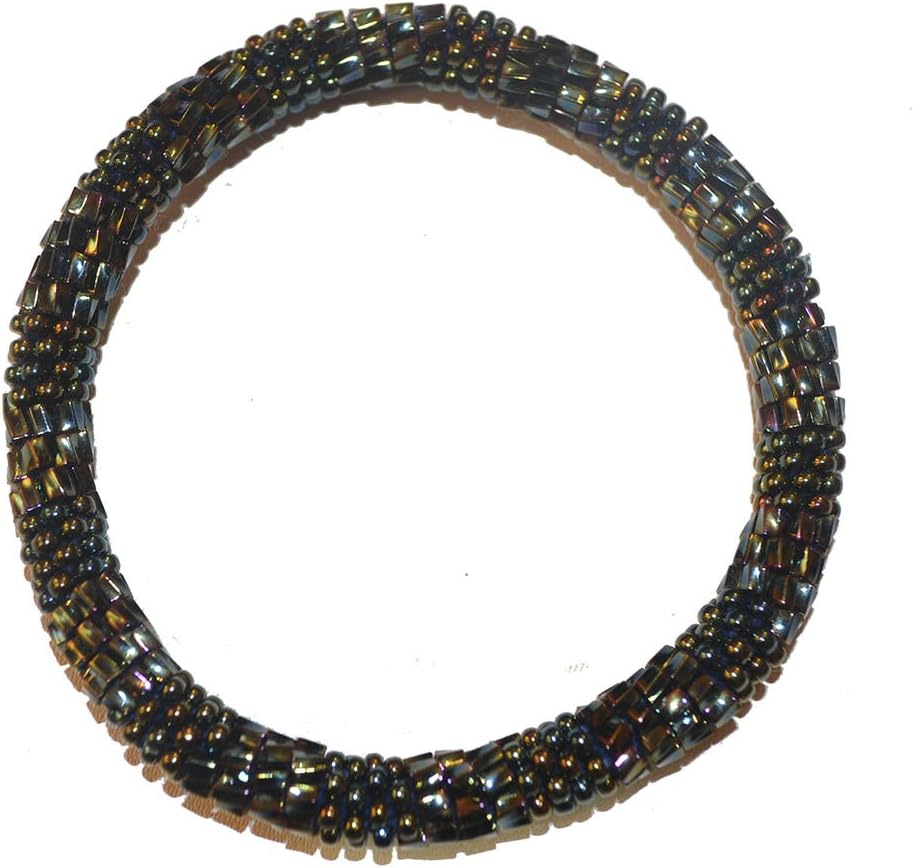 Nuptse Textured Dark Metallic Colors Handmade Beaded Bracelet, Glass Seed Beads Bracelet