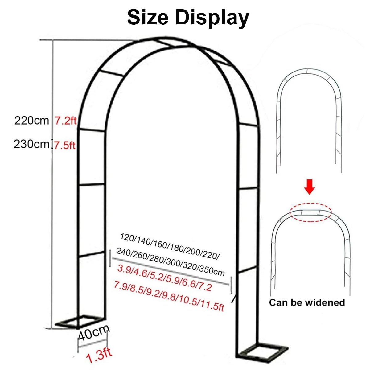 Arche de Jardin pour Plantes grimpantes Arceau à Rosiers métalli pergola Arche de Mariage pour Intérieur Extérieur Décoration de Fête de Mariag(White,300cm)