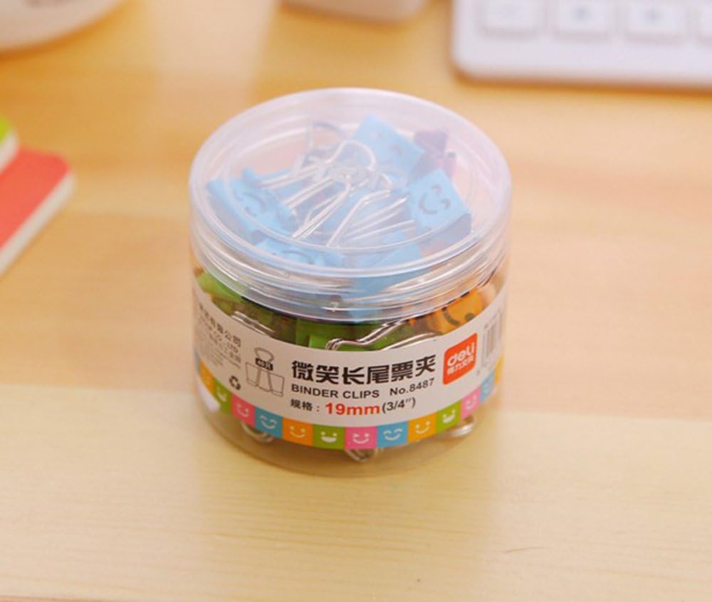 Deli Smiling Binder Clips,19mm,Assorted Colors,40 Clips per Tub