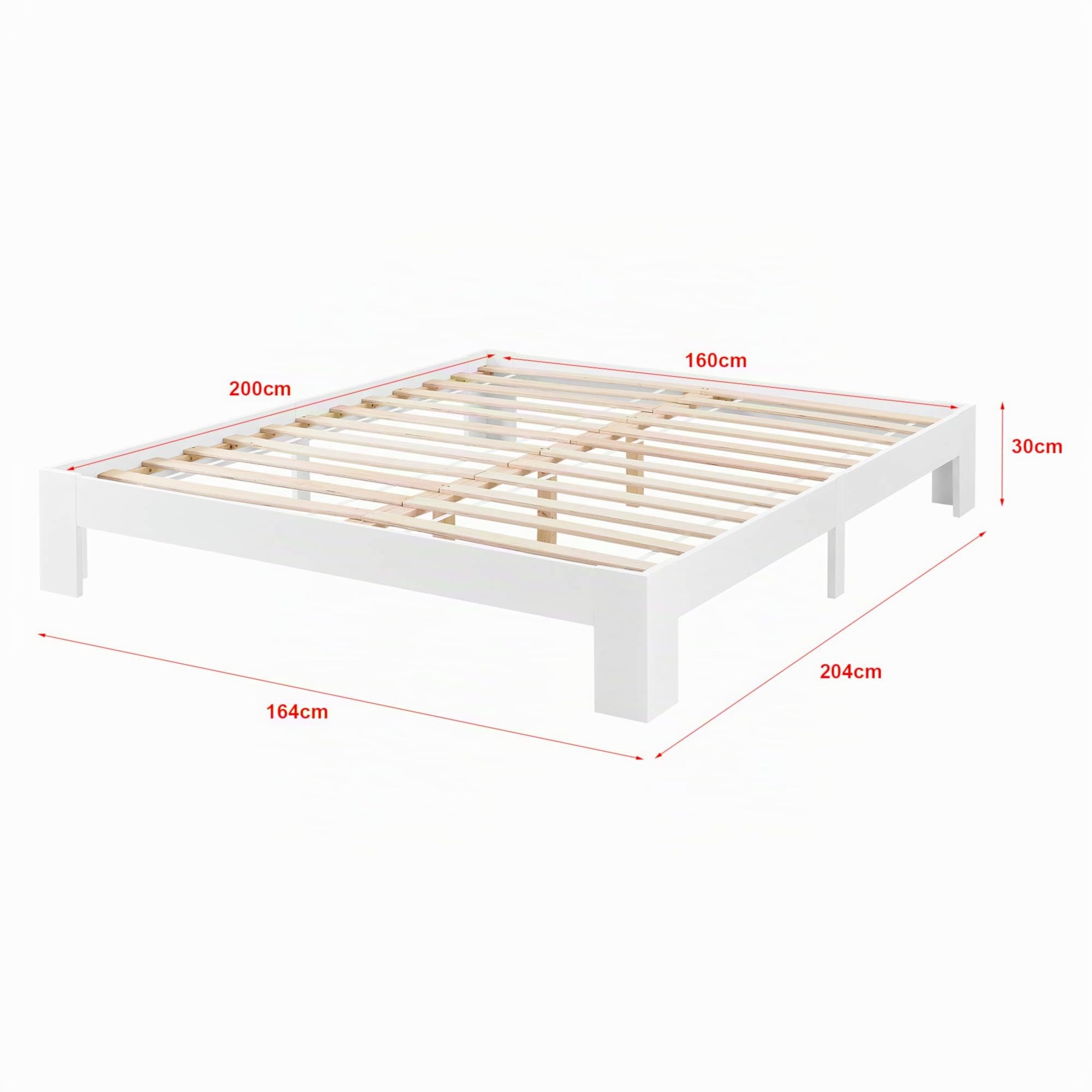 [en.casa] Struttura Letto in Legno di Pino 160 x 200 cm con Rete a Doghe Letto Matrimoniale in Design Minimal - Bianco