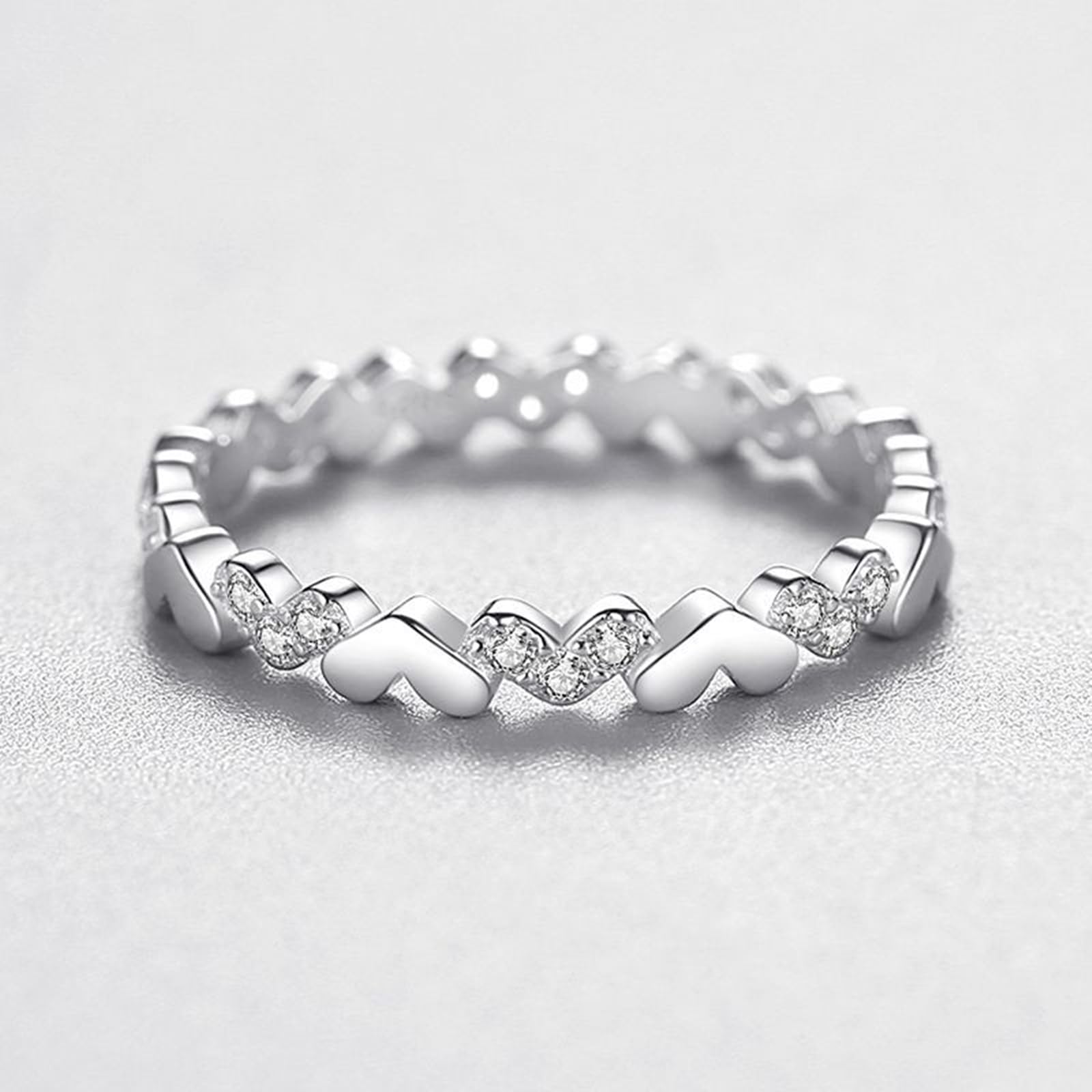 Bague de Fiançailles Femme Or 9/14/18 carats, Anneau Empilable Cœur Alterné Orné de Lab Diamant, Bague Or Blanc Personnalisée
