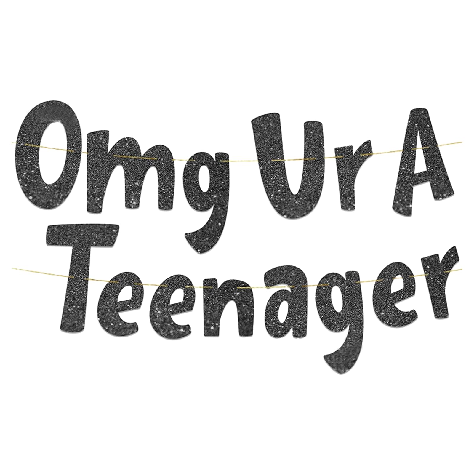 Teenager Birthday Decorations, 13th Birthday Decorations, Black Party Banner - VGRDTW Omg Ur A Teenager Glitter Banner, 110cm Party Decoration for Indoor Outdoor
