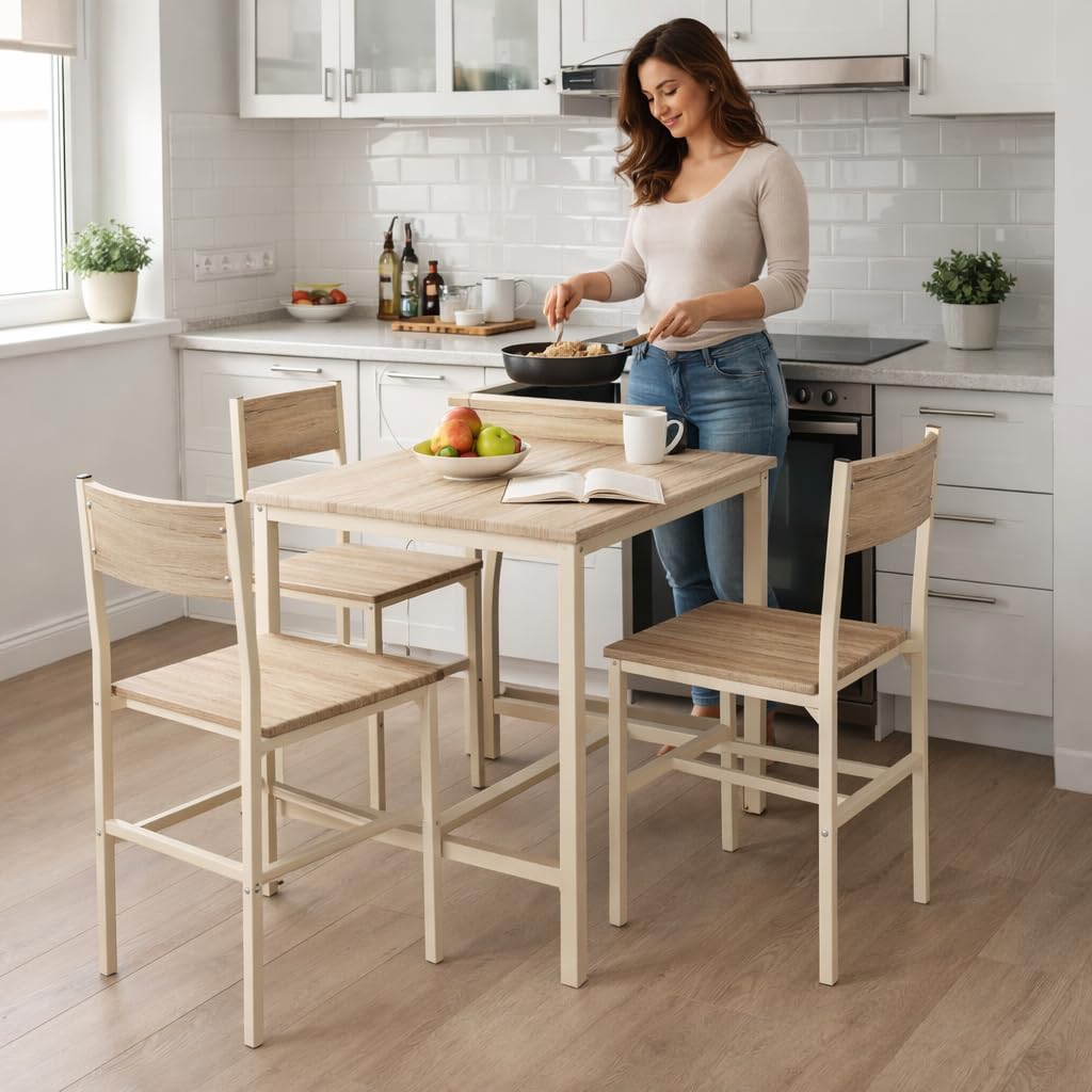 YELLOO Mod. PORTOFINO Set Mesa Bar con 4 sillas Beige Cocina Meubles