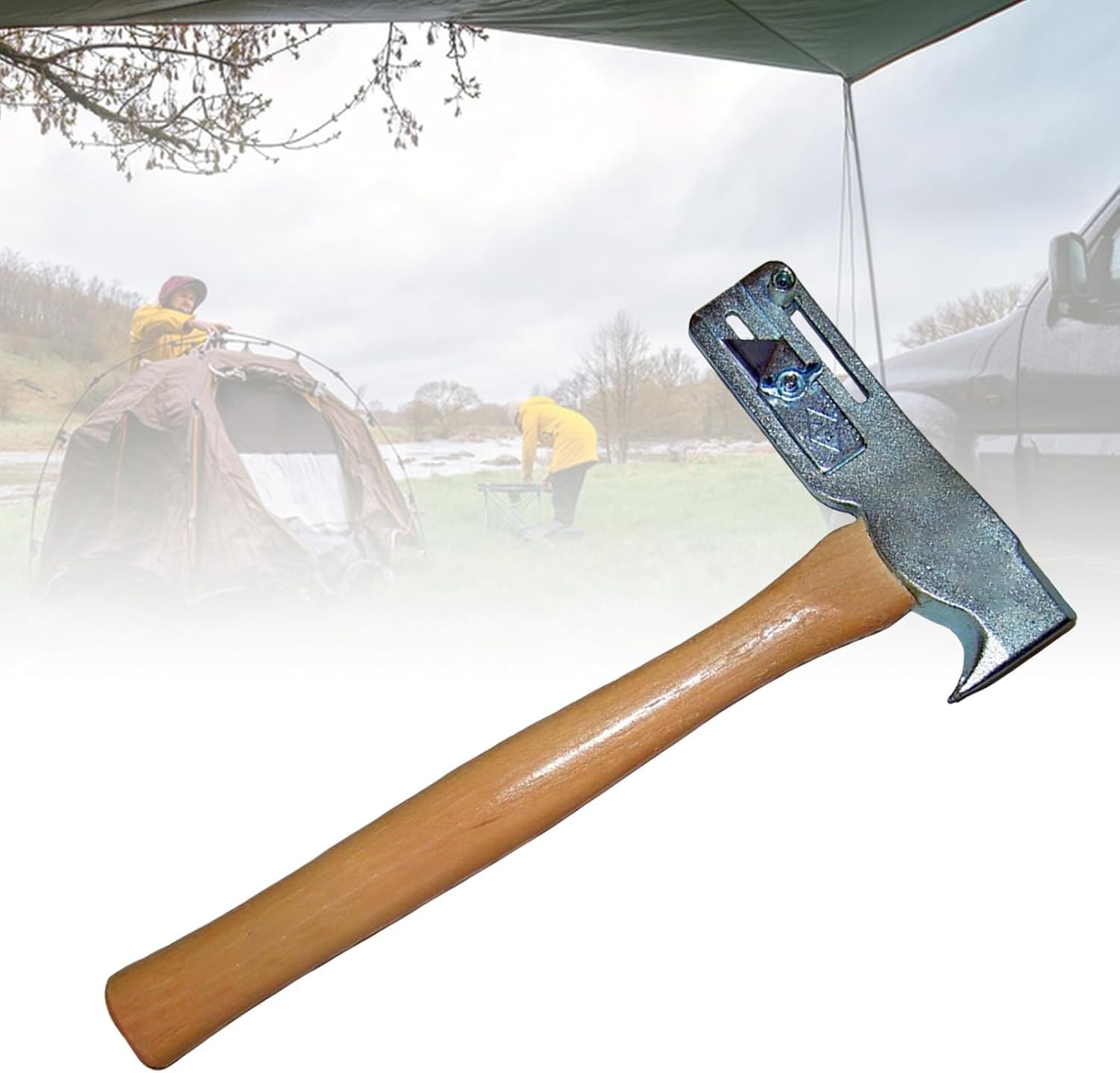 Martillo para tejados de Acero al Carbono, Hacha de Carpintero con Mango de Madera, instalación rápida de Clavos, Herramienta multifunción para tejados, Camping y construcción