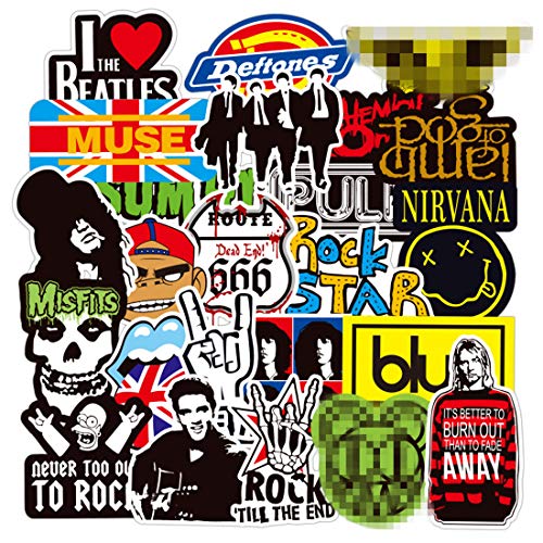 Band Stickers 100 Pcs Rock and Roll Music Stickers, Vinyl Waterproof Stickers for Personalize Laptop, Electronic Organ, Guitar, Piano, Helmet, Skateboard, Luggage Graffiti Decals