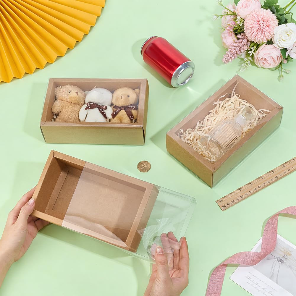 BENECREAT 12 set di Scatole Regalo con Cassetto Da 12x12x5cm, Scatola di Presentazione Marrone Chiaro con Finestra In Plastica, Scatola di Cartone per Matrimoni, Compleanni Ed Eventi