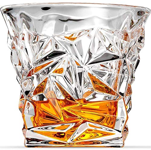 Image of Diamond Crystal Scotch Bourbon Whiskey Glasses, Old Fashioned Glasses Drinking Set, Whiskey Tumblers, Premium Bar Glassware Set of 2 Lead Free Neat Glass Heavy Bottom Drinking Glass