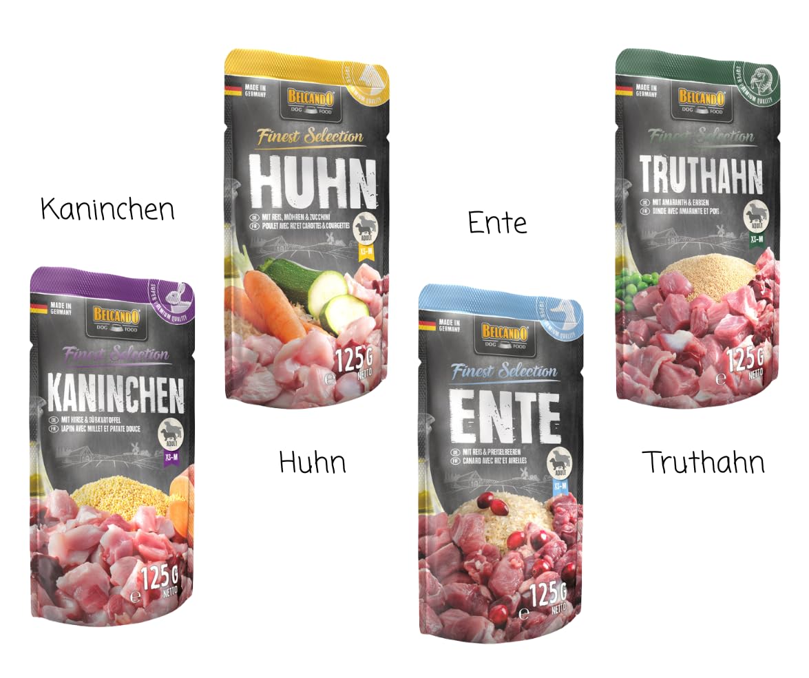 Belcando Finest Selection 24x125g - Hundefutter - Frischebeutel, Ideal für Sensible & wählerische Hunde - ohne Zusätze & Sortenwahl möglich (Wild, Huhn, Truthahn, Rind, Lamm, Kaninchen & Ente)