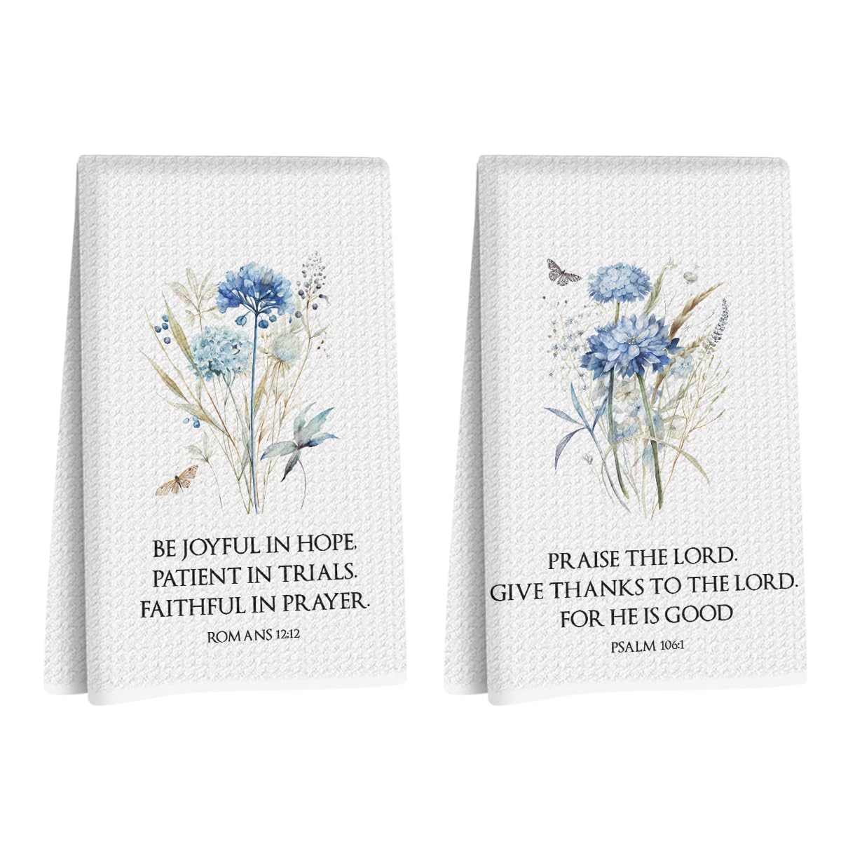 2 Pcs Bible Christian Kitchen Towels 24x14 Inch, Floral Decorative Reusable Dish Towels for Kitchen Bathroom Decor, Waffle Weave Absorbent Hand Cloth Tea Towel, Inspirational Christian Gifts for Women