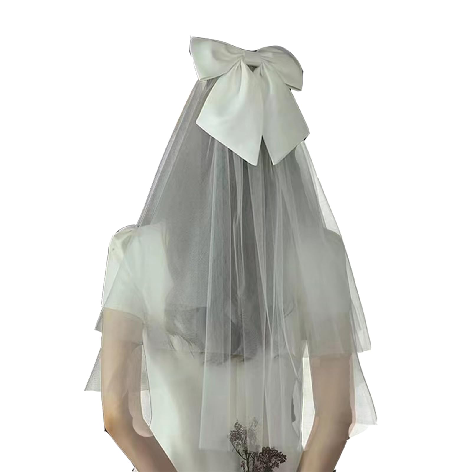 MapleLeafWhite veil with Pearl and Bow for Bride Wedding,Bride Headband veil Bachelorette party,Bachelorette Veil Alternative,Simple Hair Wedding Bride Bow