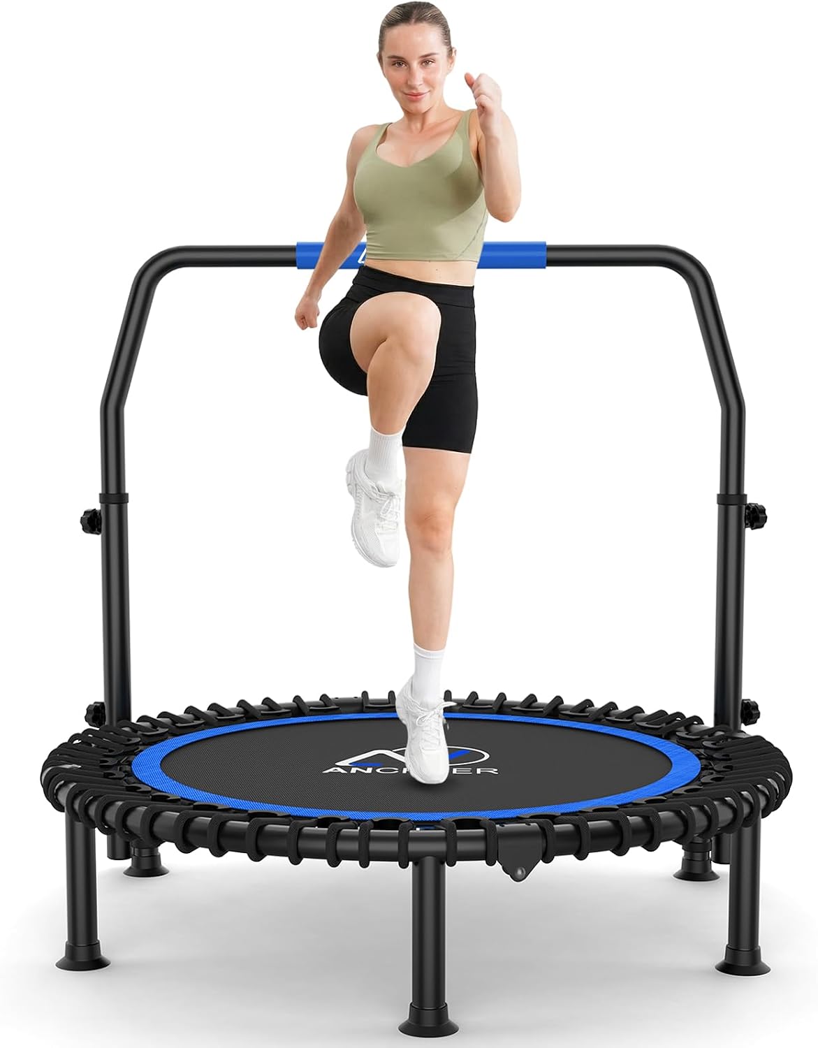ANCHEER 40" Mini Rebounder Trampoline for Adults/Kids-Indoor/Outdoor | 400LBS Capacity,Adjustable Foam Handle,Stable & Quiet,Home/Garden/Gym Exercise,Bungee Cords,Whole-Body Workout