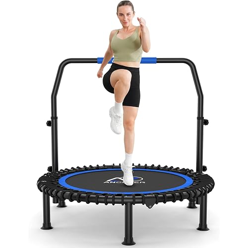 ANCHEER 40" Mini Rebounder Trampoline for Adults/Kids-Indoor/Outdoor | 400LBS Capacity,Adjustable Foam Handle,Stable & Quiet,Home/Garden/Gym Exercise,Bungee Cords,Whole-Body Workout