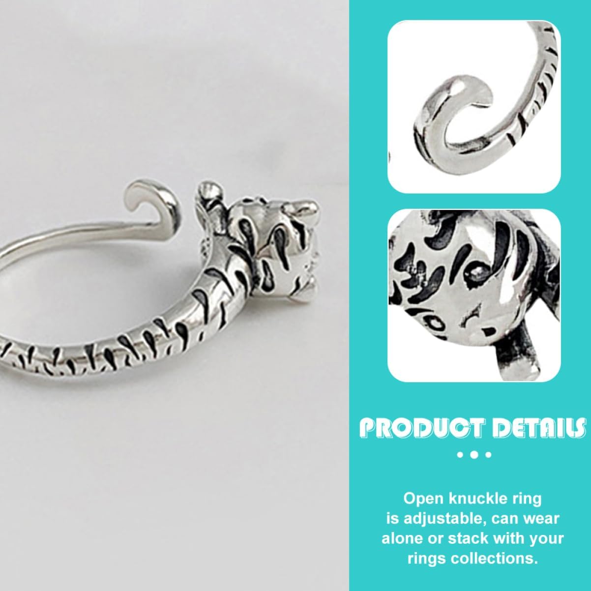 Ipetboom Open Tiger Wrap Vintage for Stacking Toe and Finger Use Cute Retro Jewelry for Everyday Style for Holidays and Special Occasions