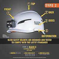 Vista 3 de Klein Tools 60525 Casco de seguridad, casco de seguridad tipo 2 con linterna frontal recargable, sin ventilación, clase E, color blanco