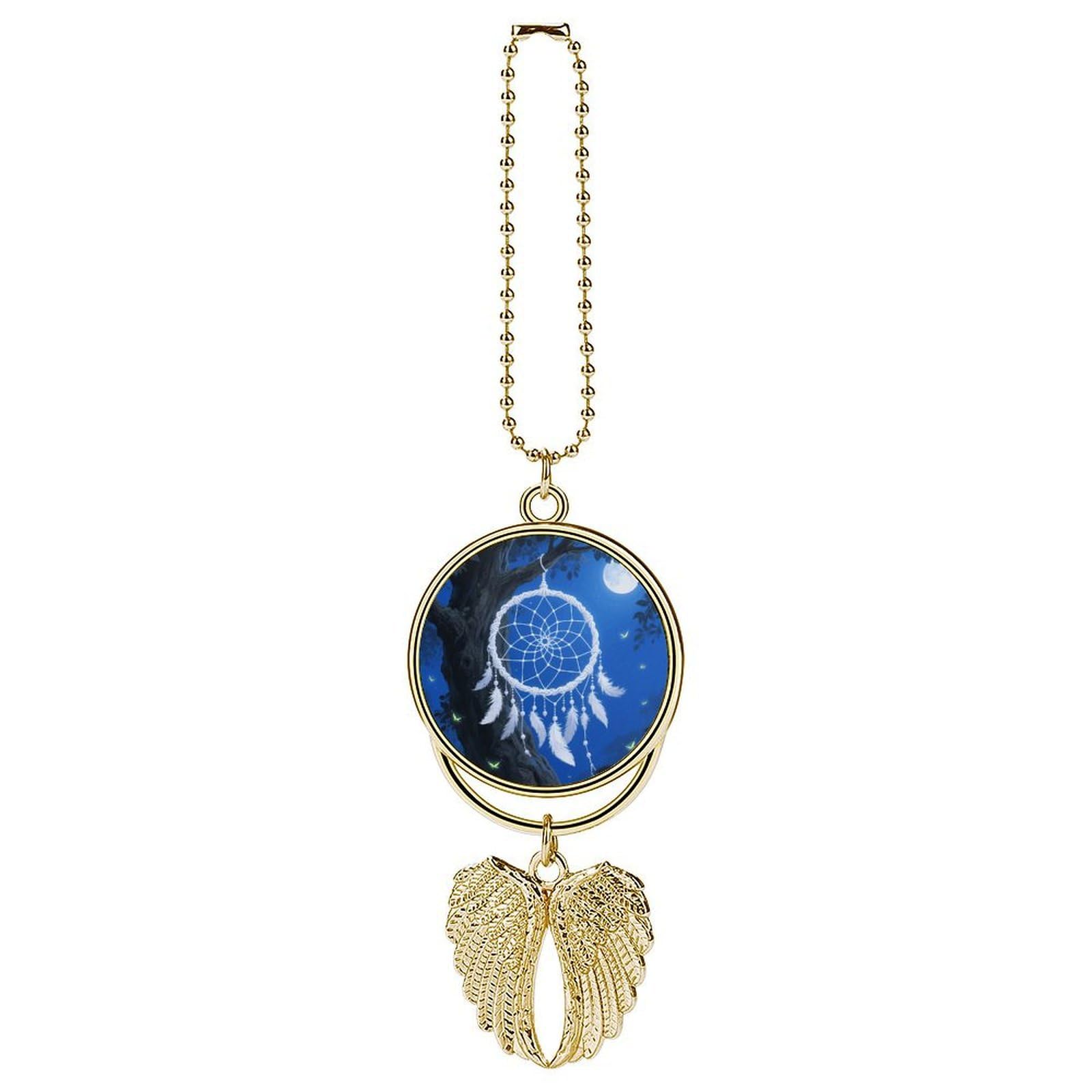 White Fantasy Dream Catcher Guardian Angel Wing Car Ornament for Mirror, Zinc Alloy Hanging Charm with Spiritual Design for Protection, Rearview Mirror Accessory Decor Gift for Women Men(Golden)