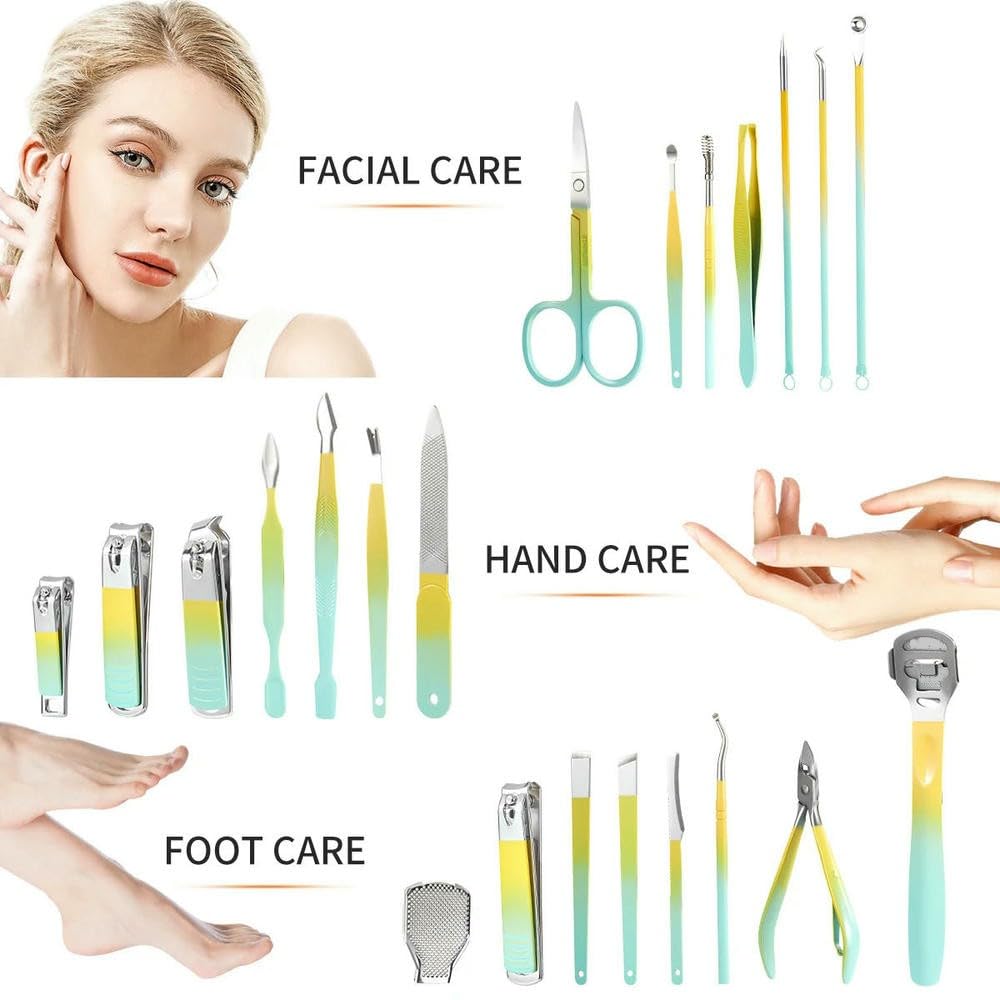 Cortauñas, Juego de cortaúñas manicura 9 a 22 Piezas, Kit Acero Inoxidable, Herramientas for el Cuidado Las uñas, portátil(22 in 1 Set)