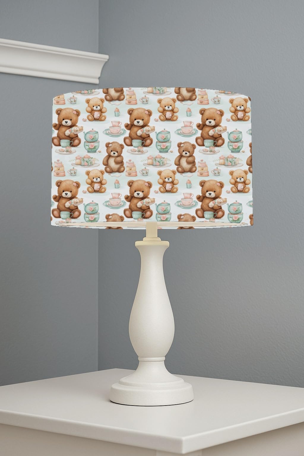 Teddy Tea Party lightshade – 30 x 21cm Table Drum Shade | E33BB8