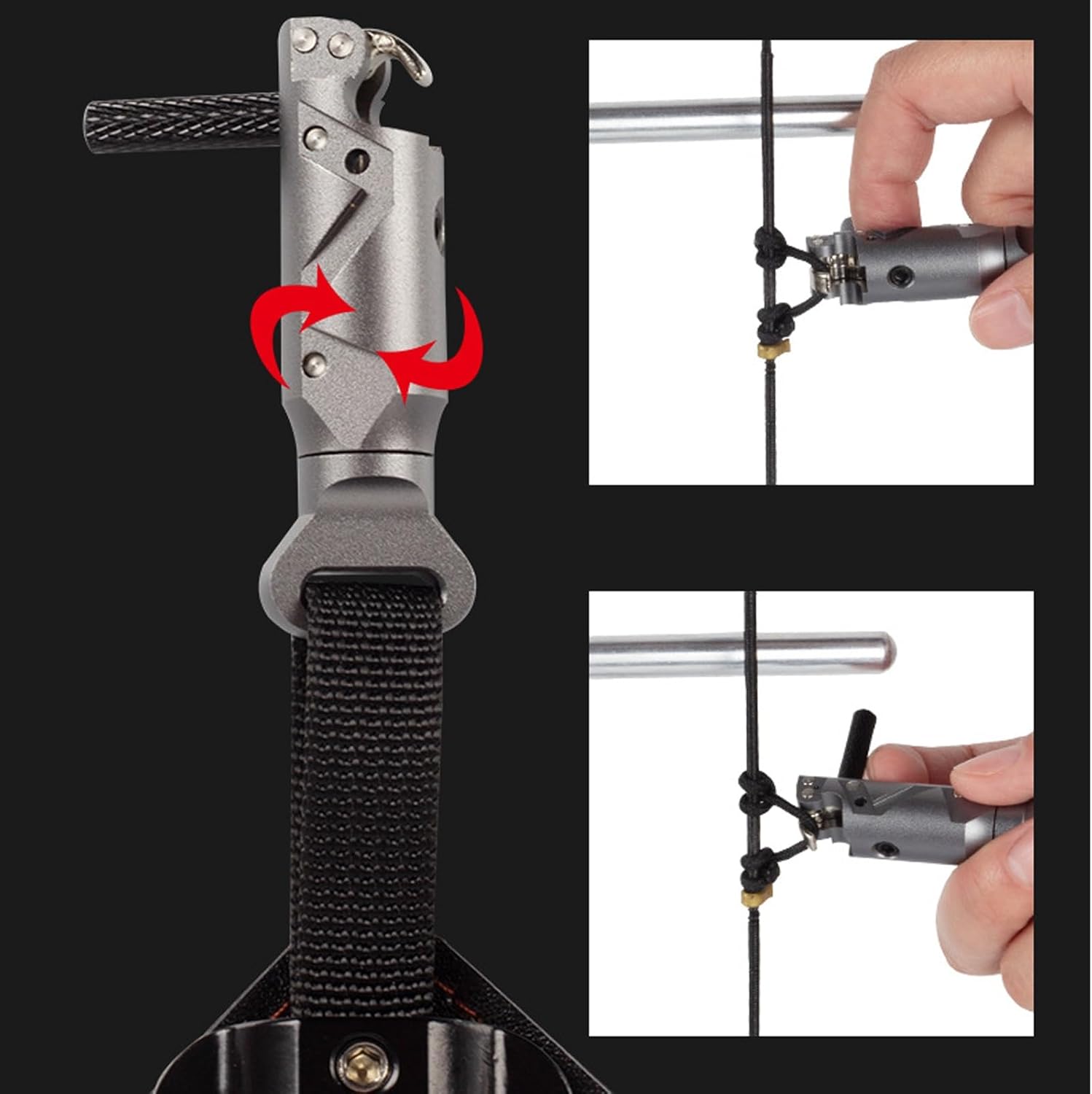 Hook-Style Wrist Strap Release Aid for Compound Bows, 360° Rotatable Head, Outdoor Archery Accessory for Hunting and Target Shooting