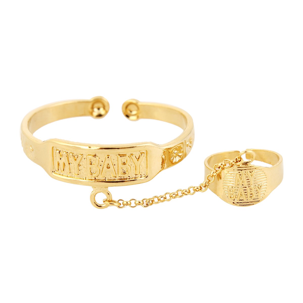 Trendy Gold Filled Bangles Adjustable Hand Bracelets Lovely Jewelry With Ring